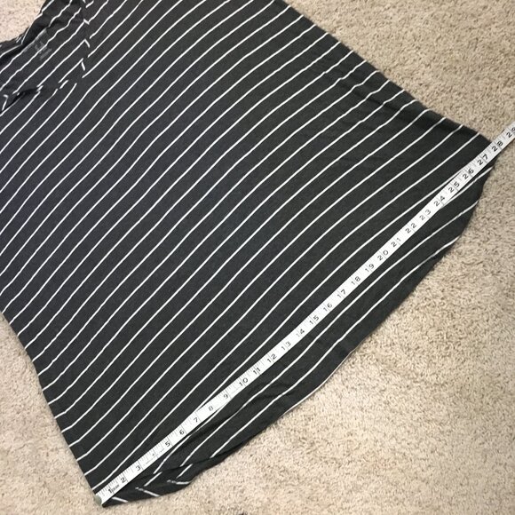 Grey and White Striped Long Sleeve Modern Relaxed Jersey V-Neck Tee - Picture 13 of 15